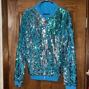 Sequin Bomber Jacket in Blue